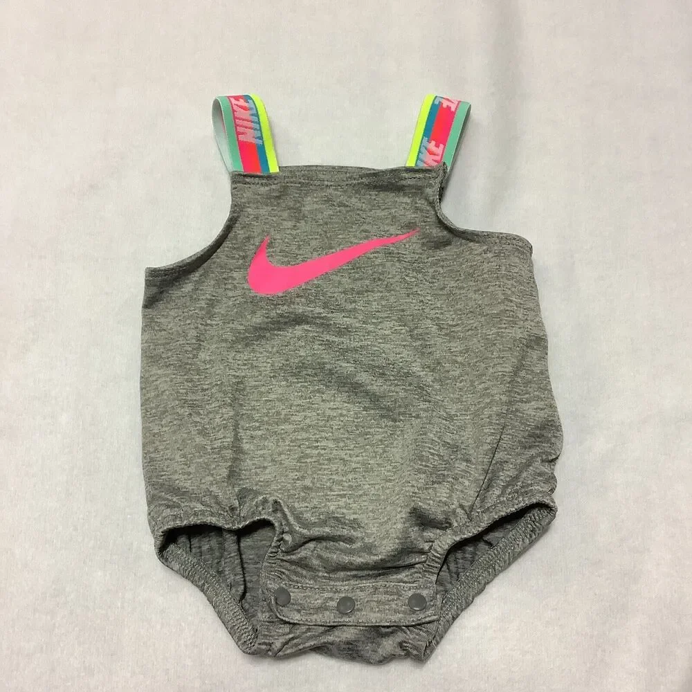 Nike Dri-Fit Gray Baby Girl Bathing Suit Swimsuit Pink‎ Swoosh Size 3 Months